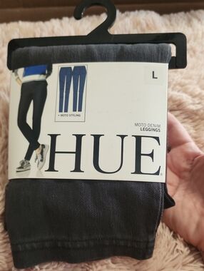 HUE Black Moto Denim Leggings